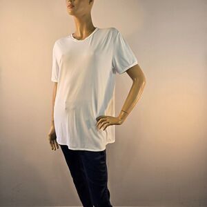 Track Field Cross Country Exercise Top Tee Shirt Short Sleeve Stretch White Sz L